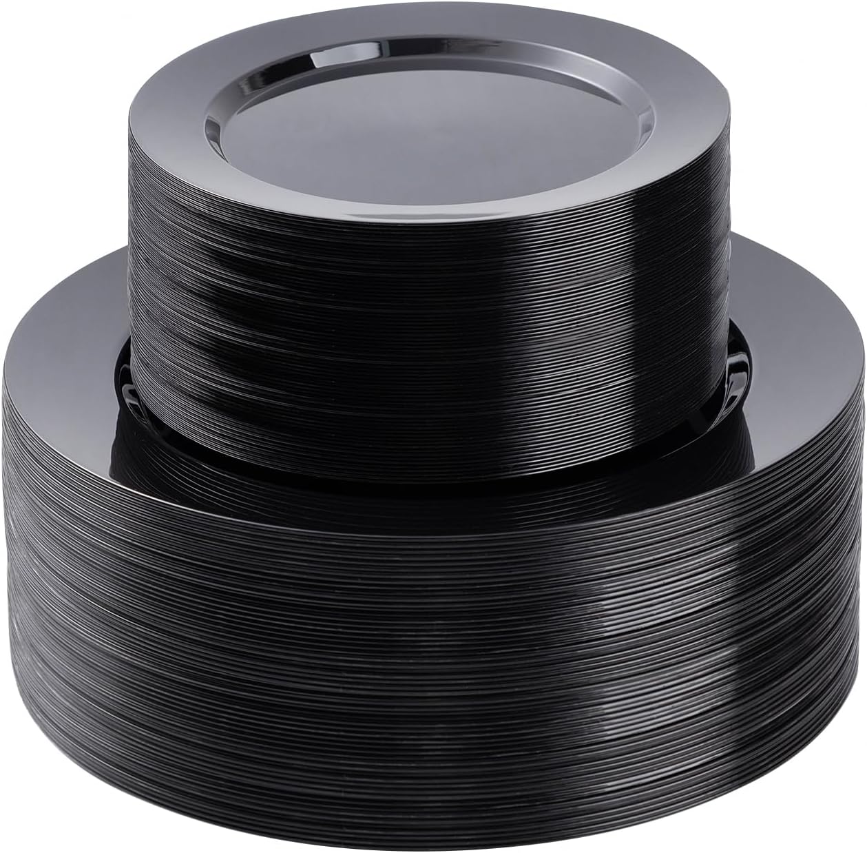 100PCS Black Plastic Plates Set, 50 10.25 inch Dinner Plates and 50 7.5 inch Dessert Plates, Premium Disposable Plates for Party, Wedding,Halloween