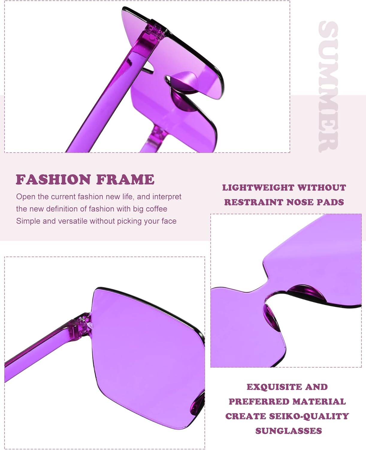 Chumia 51 Pack Fun Sunglasses Bulk Adult Party Favors Glasses Colorful Plastic Square Rimless Retro Sunglasses for Women Men Neon Party Candy Color Glasses