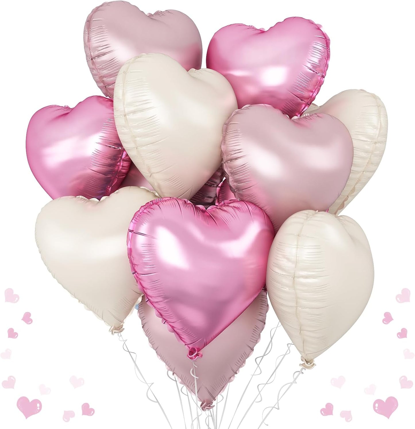 Pink White Heart Balloons, 12PCS Baby Pink Cream Heart Foil Balloons, Pastel Pink Light Pink White Heart Shaped Mylar Balloons for Girls Women Birthday Baby Shower Wedding Valentine's Party Decoration
