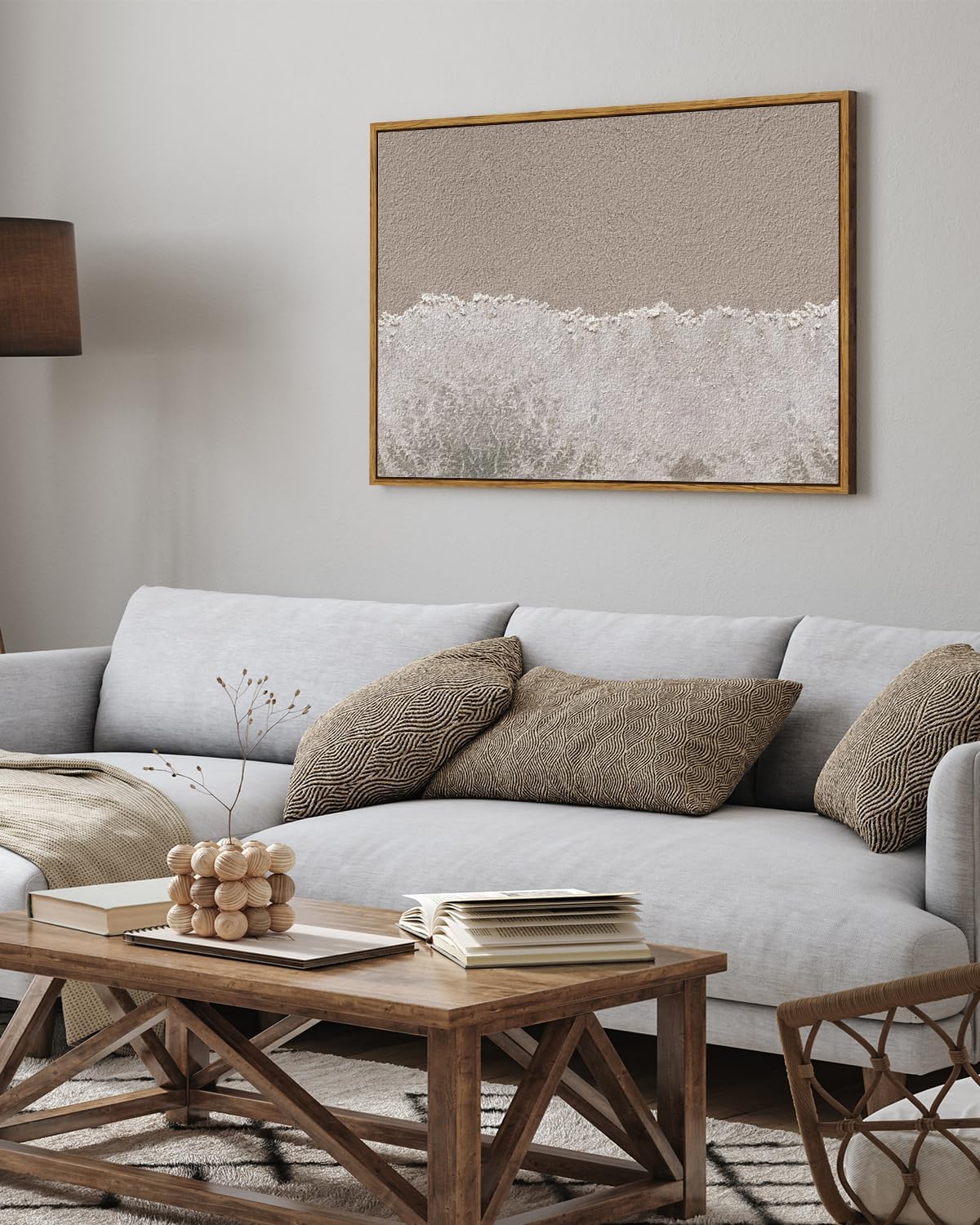 ARPEOTCY Large Framed Canvas Wall Art, 24x36 Inch, Modern Minimalist Coastal Beach Art Prints, Contemporary Neutral Decor for Living Room Hallway Bedroom Fireplace, Sandstone Textured Decor