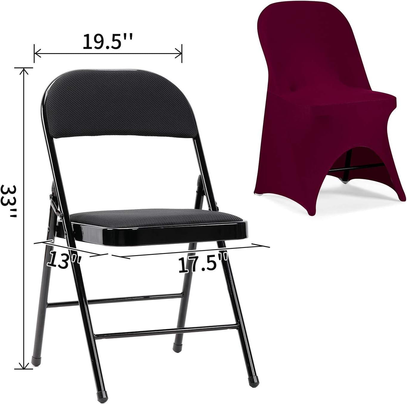 Peomeise Stretch Spandex Folding Chair Cover with Open Back for Wedding Party Dining Banquet Event (Burgundy with Open Back,6pcs)