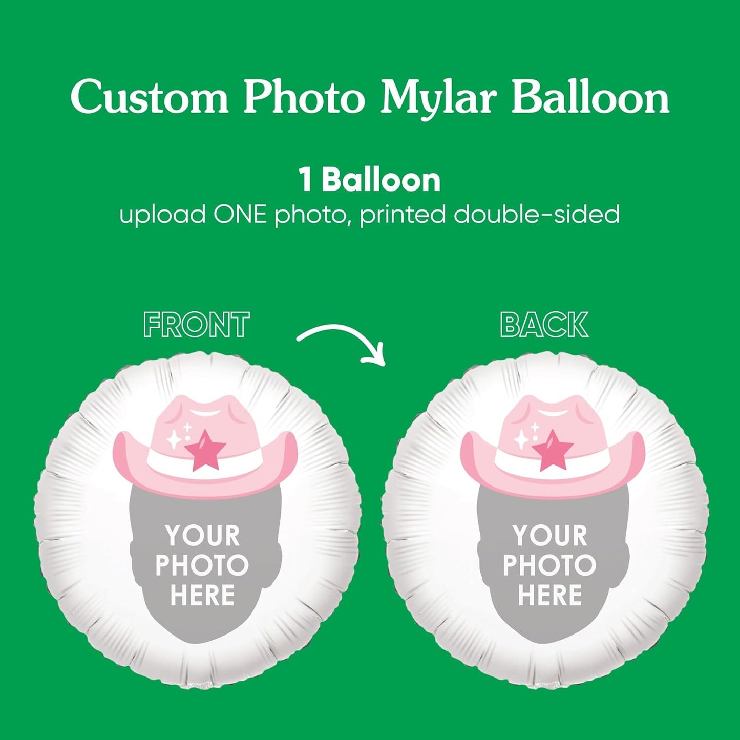 Big Dot of Happiness Personalized Pink Rodeo Cowgirl Fun Face Photo Balloon, Western Bachelorette or Birthday Party Decorations, Custom Double-Sided Circle Mylar, 1 Piece