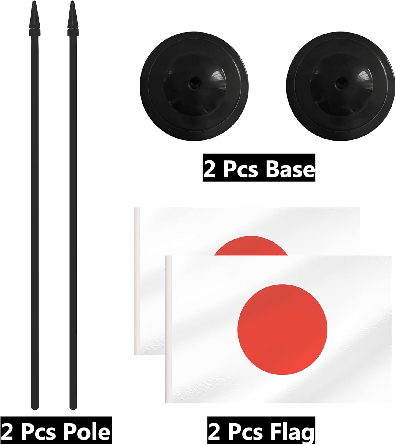 2 Pack Japan Desk Flag Set, Japanese Desktop Small Miniature Table Office Flag with 12" Black Pole and Black Base, Offices, Classroom, Home, Festival Decoration (Japan)
