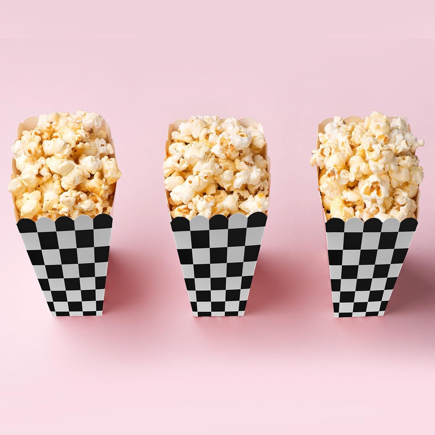 50 Pcs Checkered Popcorn Boxes Mini Paper Popcorn Bags for Race Car Party for Movie Nights Birthday Wedding (Black Checkered)