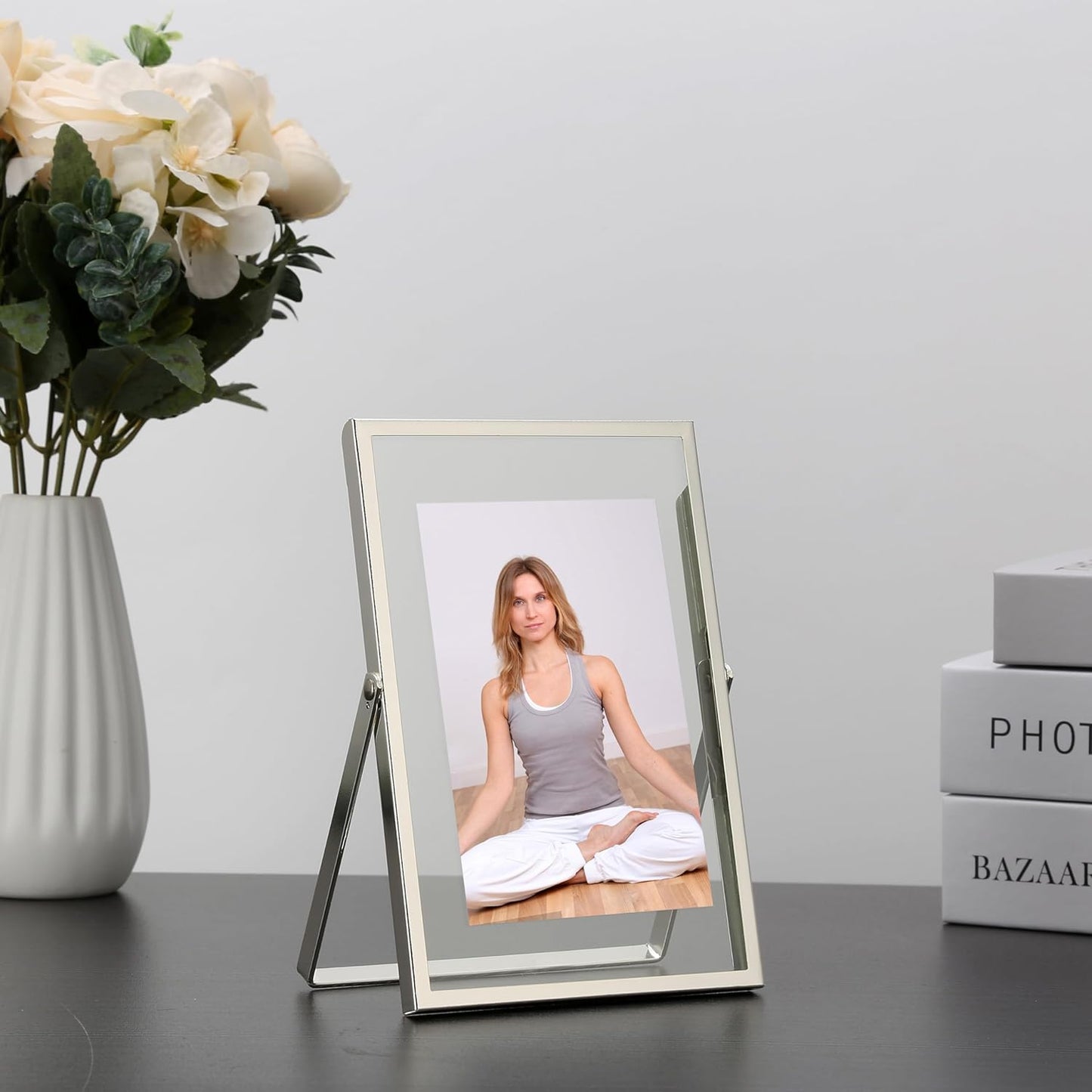 Silver 4x6'' Floating Frame Set of 2,For Photo Sizes (2x3'',3.5x 5''),Silver Plated Metal Double Frames 4x6'' for Tabletop/Shelf Photo Frame,Wedding,Birthady,or Office Decoration Frame