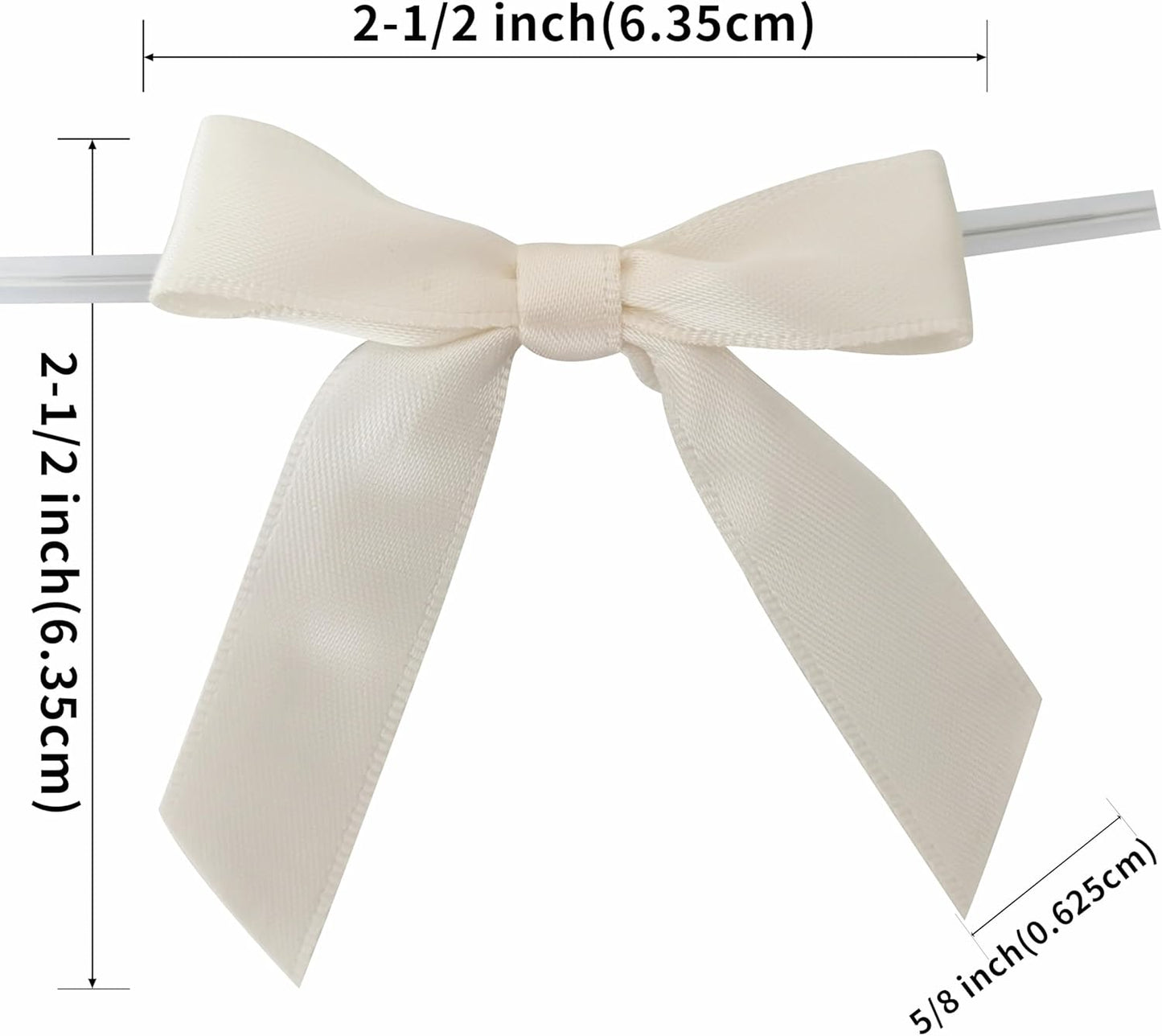 50pcs 2-1/2" Mini Satin Ribbon Bows with Twist Ties for Crafts Gift Wrapping Packing Christmas Decoration (2.5"-Ivory)