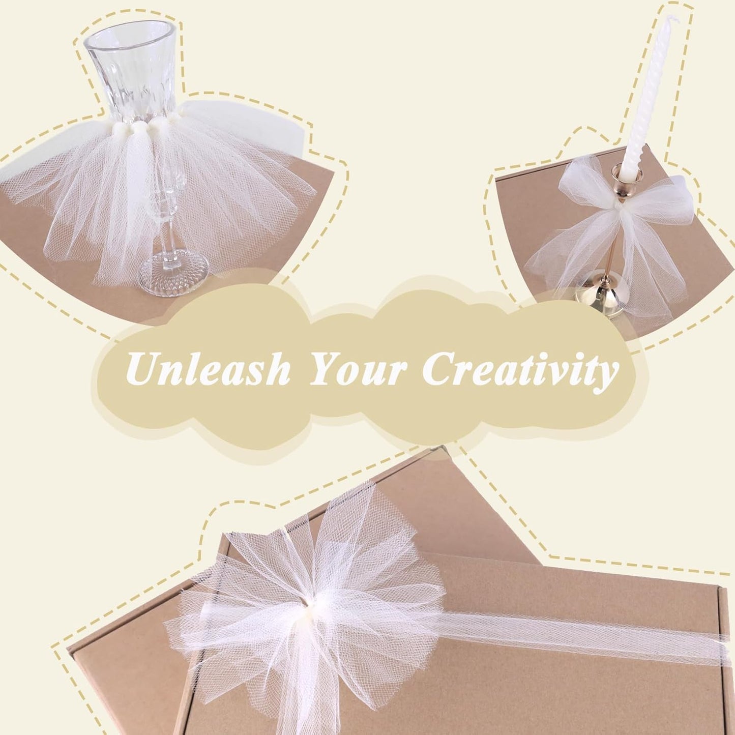 Ivory Tulle Fabric Roll 6" by 100 Yards (300 ft) Soft Tulle Spool for DIY Crafting Favor Supplies, Tutus, Wedding, Party Decorations, Gift Wrapping