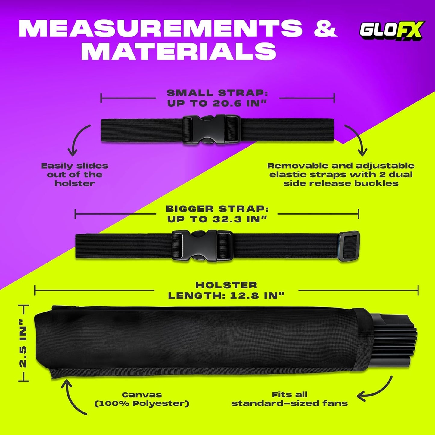 GloFX Black Folding Fan Holster – Universal Belt Holster for 13-Inch Handheld Fans – Waist Clip Fan Holder for Festivals, Dance, and Everyday Use