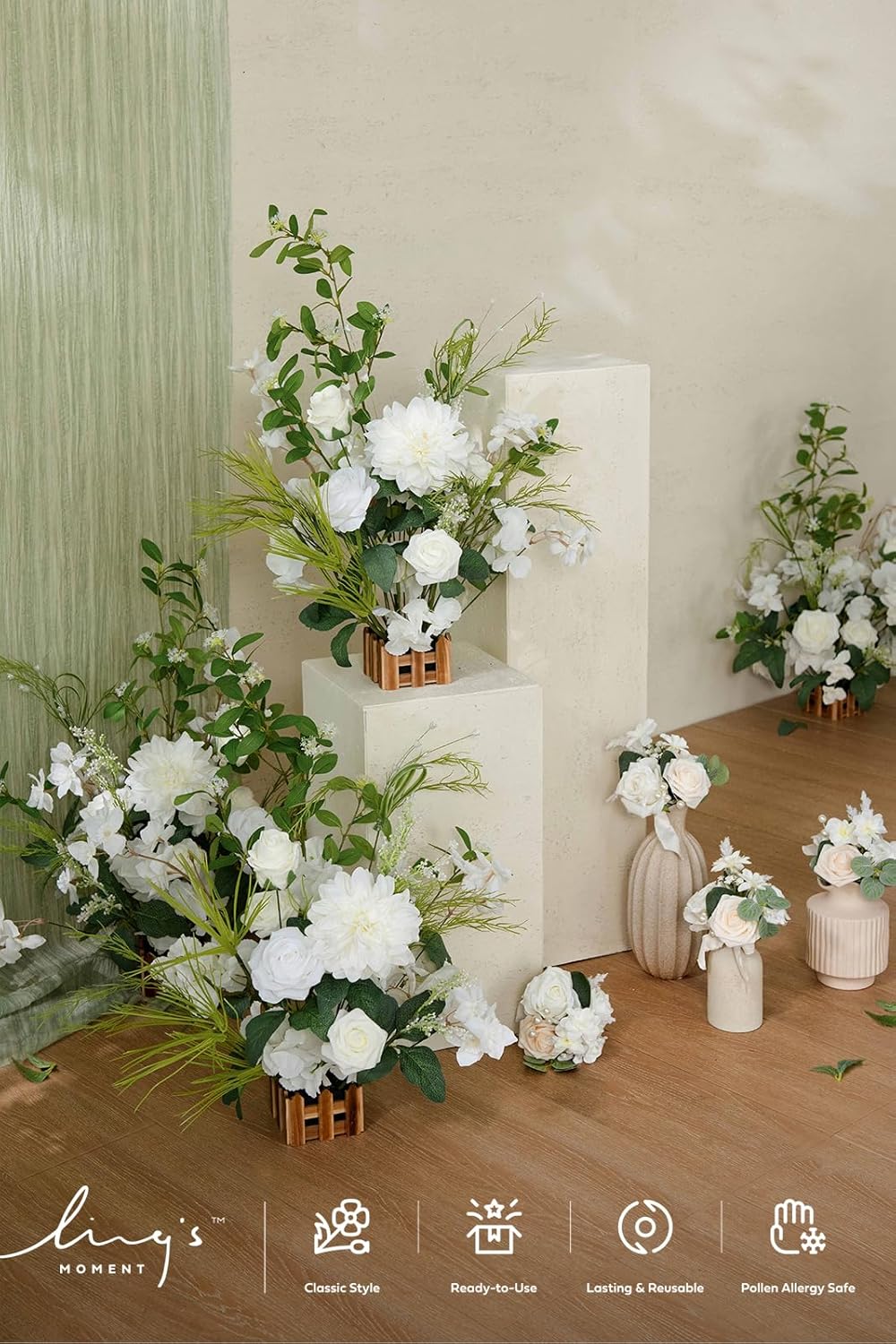 Ling's moment 17.5" Tall Free Standing Artificial Flowers Arrangements 4 pcs Fall Wedding Aisle Runner Chair Decorations Lily of The Valley Ceremony Reception Rose Floral Party Outdoor Centerpieces