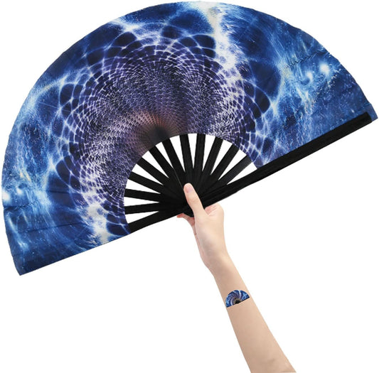 Amajiji Large Folding Hand Rave Fan Popping Fan for Line Dancing Clacking Fans for Boots On The Ground Dance,Party,Decoration,Festival (Fantasy starry sky)