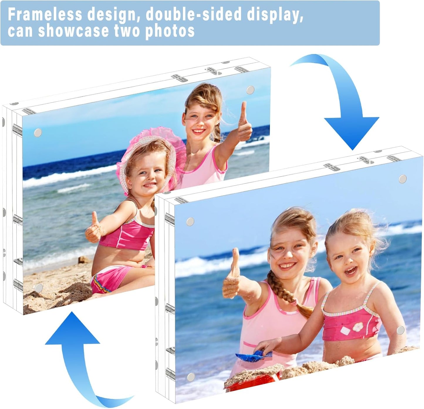 HELPLEX 5 Pack 8.5x11 Acrylic Picture Frames, 24mm Thicker Frameless Clear Frame Double Sided Magnetic Frame, Free Standing Desktop Display Stand