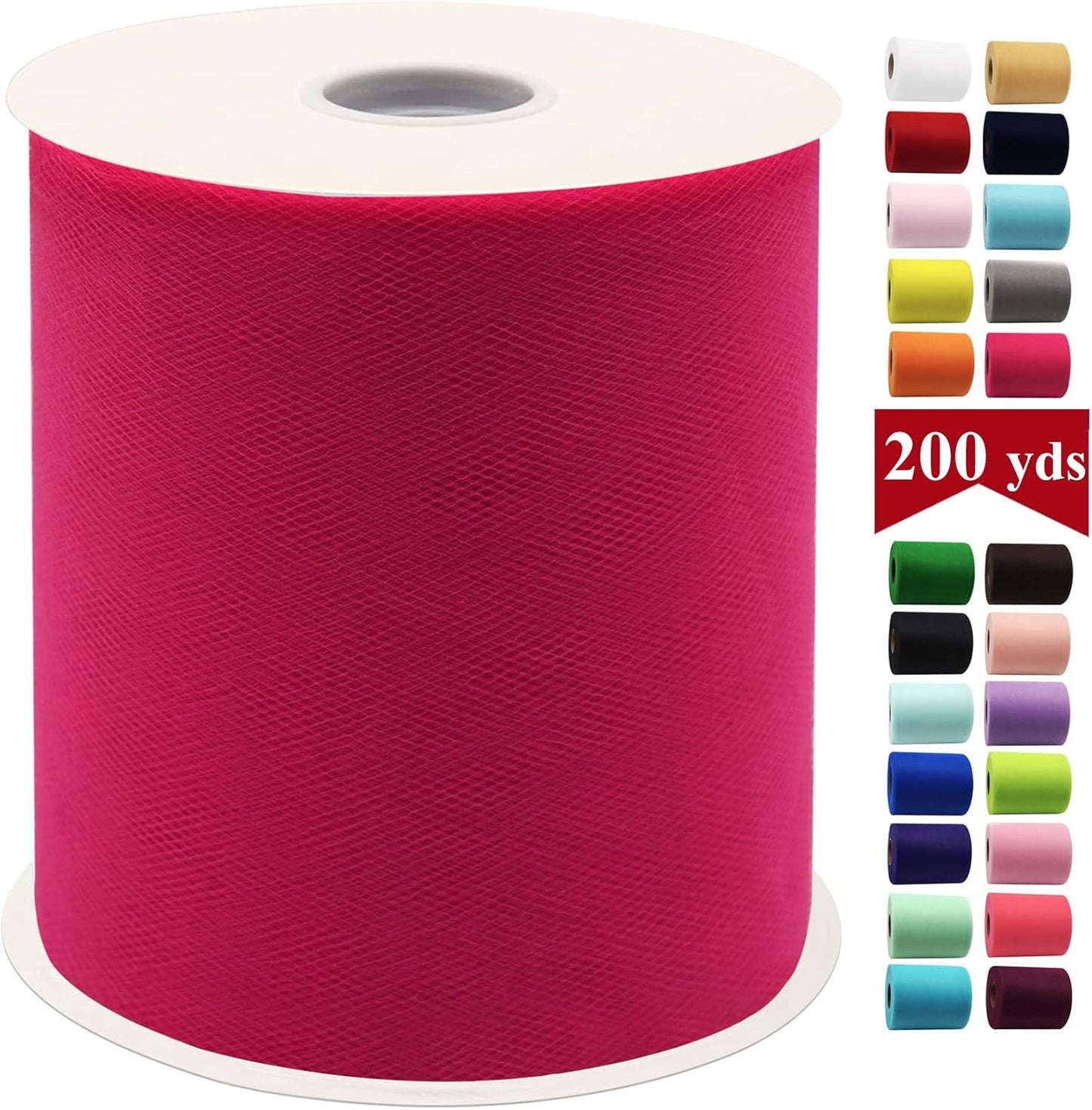 Fuchsia Tulle Fabric Rolls 6 Inch by 200 Yards (600 feet) Fabric Spool Tulle Ribbon for DIY Halloween Tutu Bow Baby Shower Birthday Party Wedding Decorations Craft Supplies