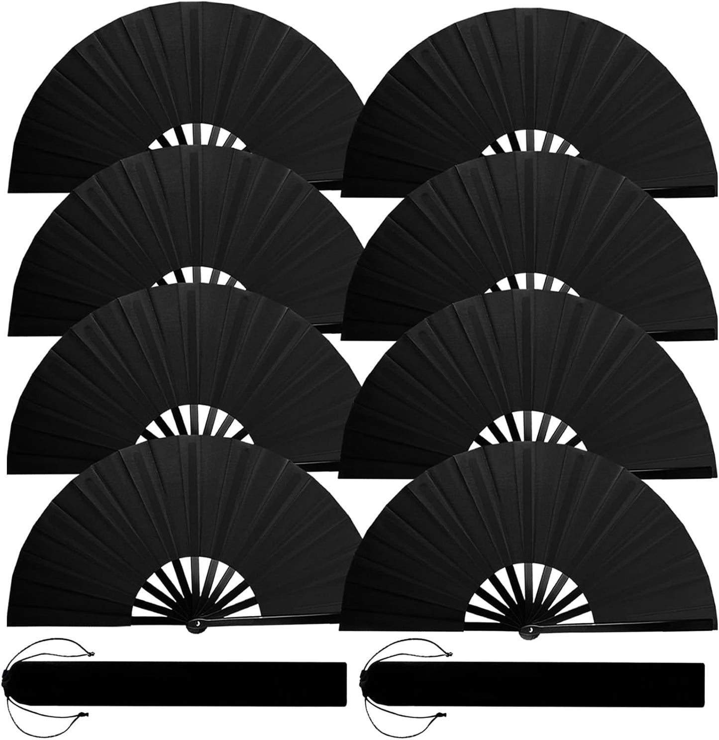 8PCS Large Chinese Folding Fans with 8 Fan Sleeves, Boots on The Ground Hand Fans Bulk, Clacking Fans for Line Dancing, Popping Fans for Line Dancing (Black)