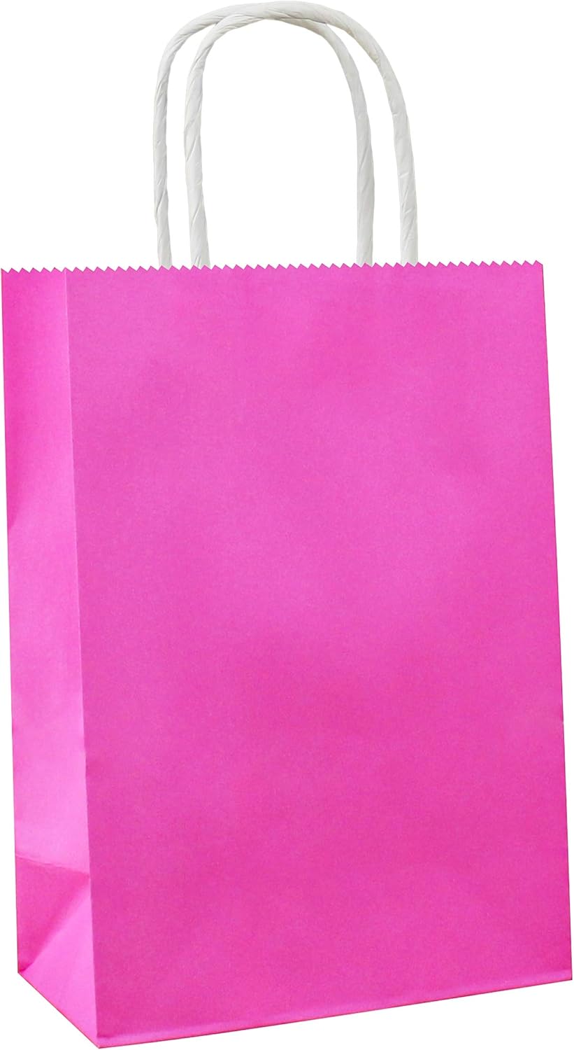 25 PCS Small Gift Bags Hot Pink Kraft Paper Bags with Handles for Party Favors (8.2 x 6 x 3.1 In)