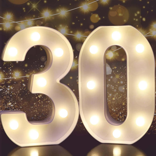 Pooqla 30th Birthday Decorations for Her Him, Light Up Number 30 for Party Table Decorations, 30th Birthday Gift for Women Men, Backdrop Wall Decor for 30th Wedding Anniversary Decoration