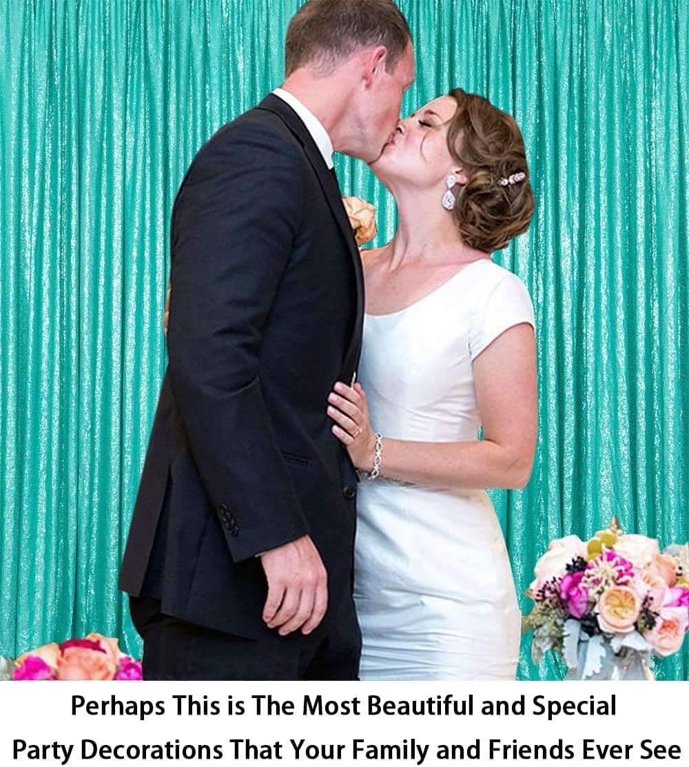 ShinyBeauty Sequin Backdrop 4x10ft Teal Sequin Curtains 2 Panels Wedding Drapes Glitter Backdrop Curtains for Parties Photography Background (4FTx10FTx2PC, Teal)