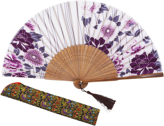 Amajiji 8.27"(21cm) Hand Held Bamboo Silk Folding Fan Hand Fan,Chinese/Japanese Charming Elegant Vintage Retro Style,Women Ladys Girls Best Gifts (LXHS1)