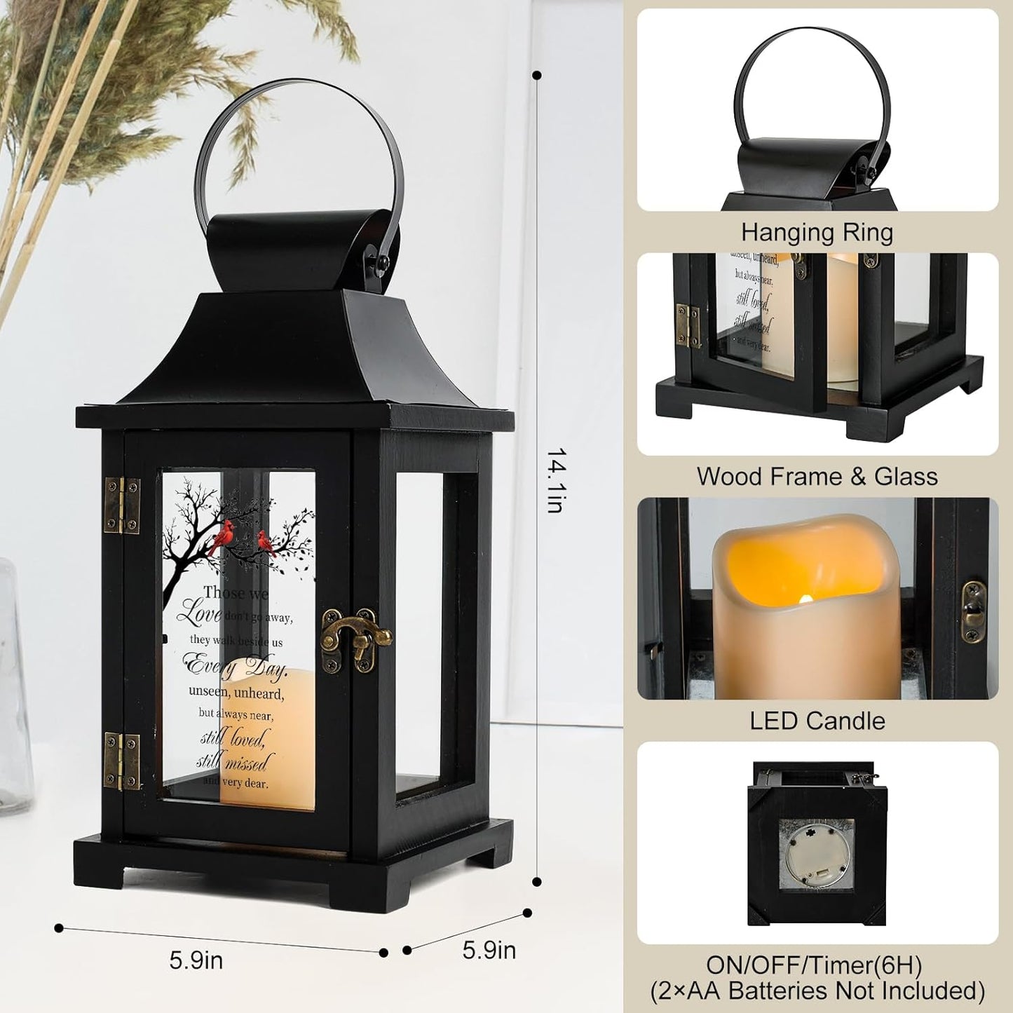 Memorial Lantern, Bereavement Sympathy Gifts for Loss of Loved One Mother Father, Bereavement Gifts Thoughtful Funeral Gifts in Memory of Loved One with LED Candle