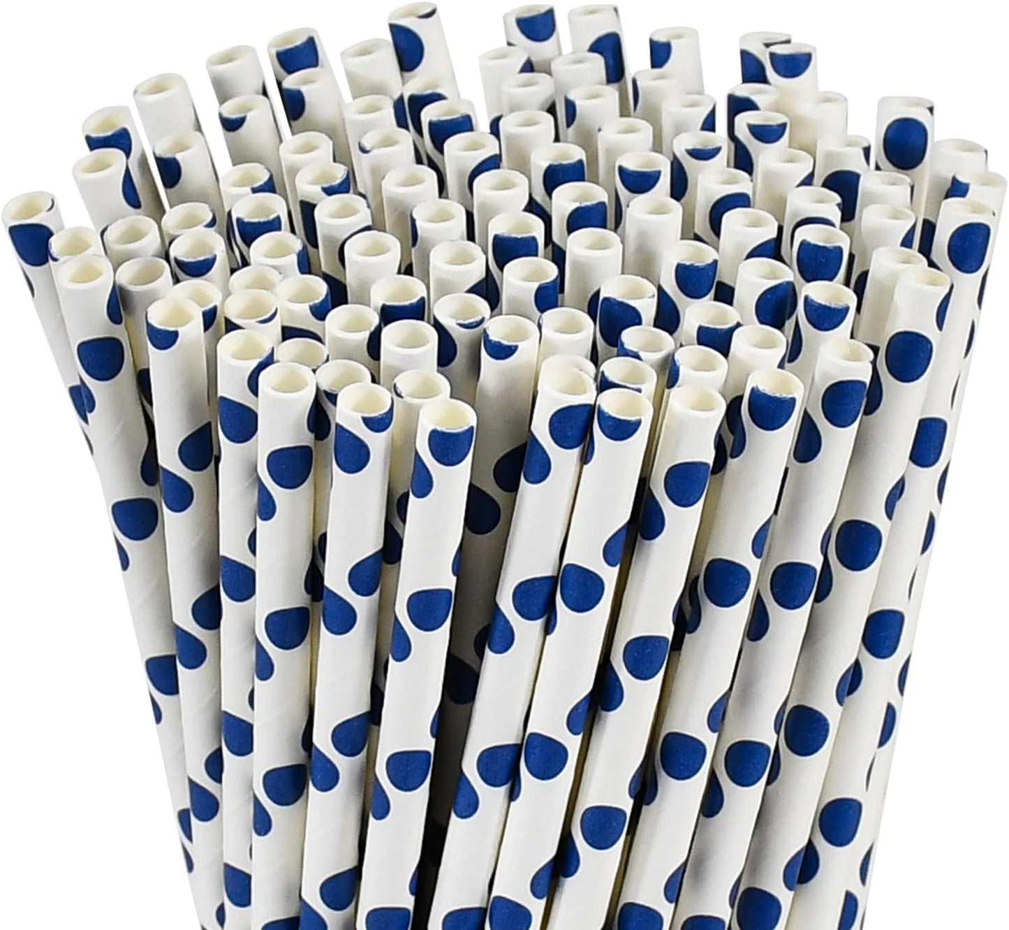 100 Counts Blue Polka Dots Paper Disposable Drinking Straws 7.75 inch, 0.24" Dia. - for Cocktail, Juice, Bar, Restaurant