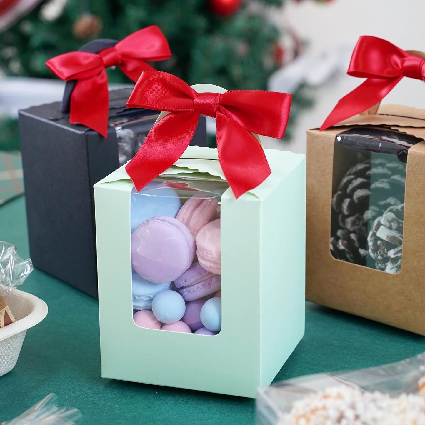 AIMUDI Red Bows 2.5" Satin Bow for Gift Wrapping Twist Tie Bows for Wedding Favors Candy Apples Party Valentine's Day Christmas Decorations - 50 Counts