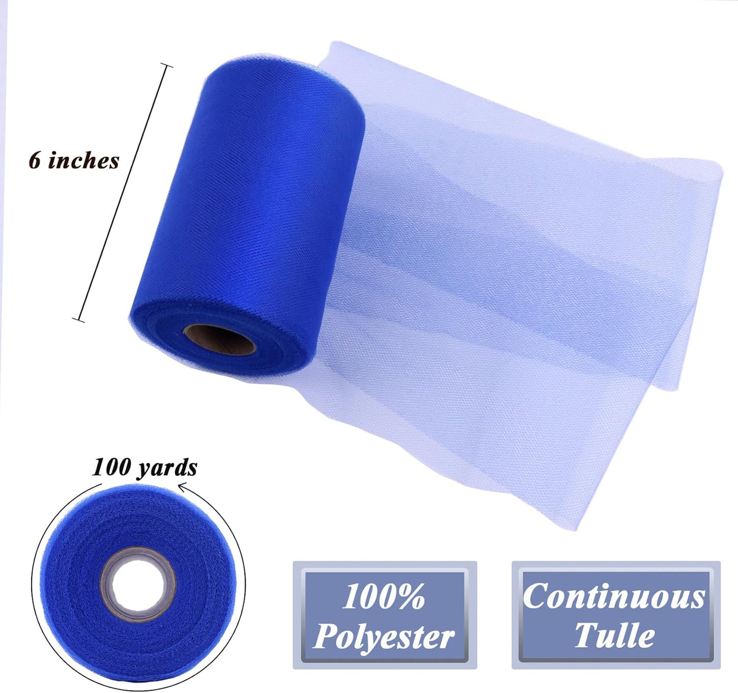 Royal Blue Tulle Fabric Roll 6" by 100 Yards (300 ft) Soft Tulle Spool for DIY Crafting Favor Supplies, Tutus, Wedding, Party Decorations, Gift Wrapping