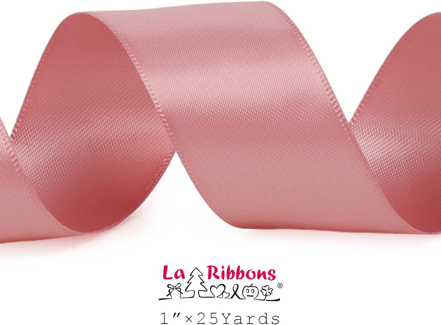 LaRibbons 1 Inch 25 Yard Double Faced Satin Ribbon,Dust Pink Satin Craft Fabric Ribbon for Gift Wrapping Floral Bouquets Wedding Party Decoration