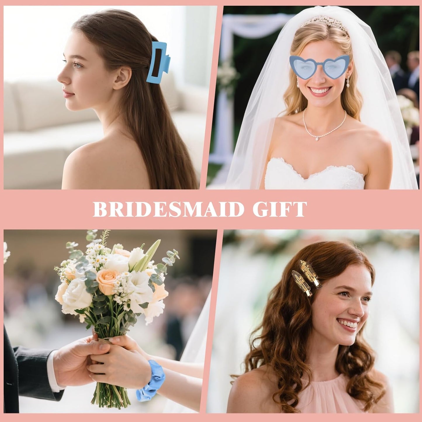 Dusty Blue Bridesmaid Proposal Gift Set, 12PCS Wedding Favors with Hair Claws, Scrunchies, Makeup Clips & Sunglasses, Birthday Gifts for Maid of Honor, Girls and Teens