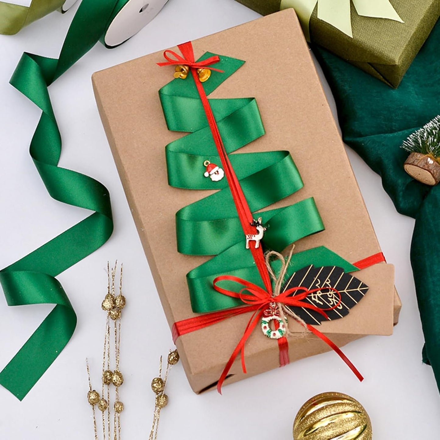 1" x 50 Yards Emerald Green Satin Ribbon Single Faced Fabric Ribbons for Gift Wrapping, Crafting, Bows Making, Flower Bouquet, Wedding, Home Decor