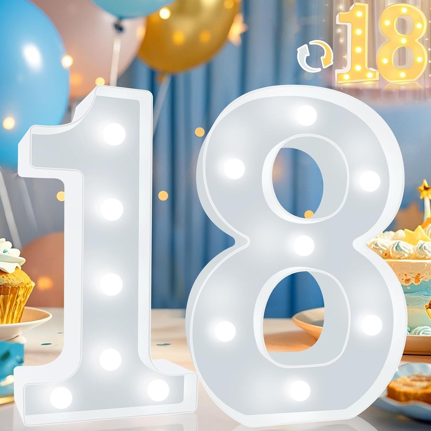 Pooqla 18th Birthday Decoration for Girls Boys, Decorative LED Light Up Numbers, Marquee Numbers 18 Sign for Party Backdrop 18th Wedding Anniversary Decor, Warm White and Cool White Number 18