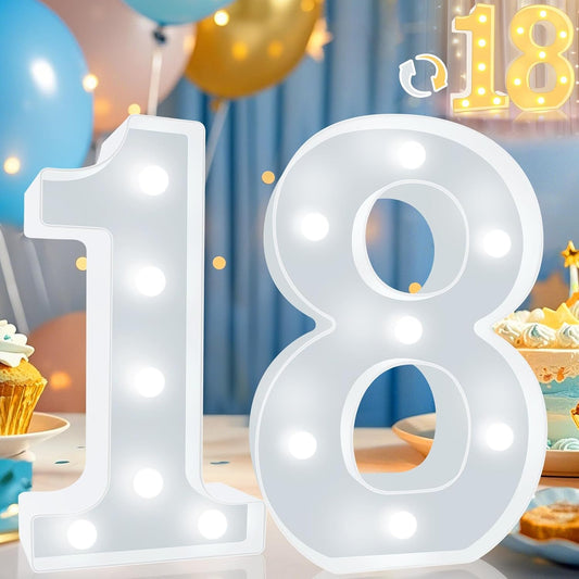 Pooqla 18th Birthday Decoration for Girls Boys, Decorative LED Light Up Numbers, Marquee Numbers 18 Sign for Party Backdrop 18th Wedding Anniversary Decor, Warm White and Cool White Number 18