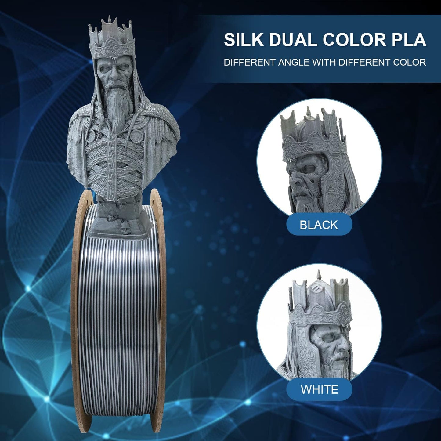 YOUSU Black White PLA Filament Coextrusion, PLA Filament Multicolor, 3D Printer Filament 1kg, Color Change Filament.