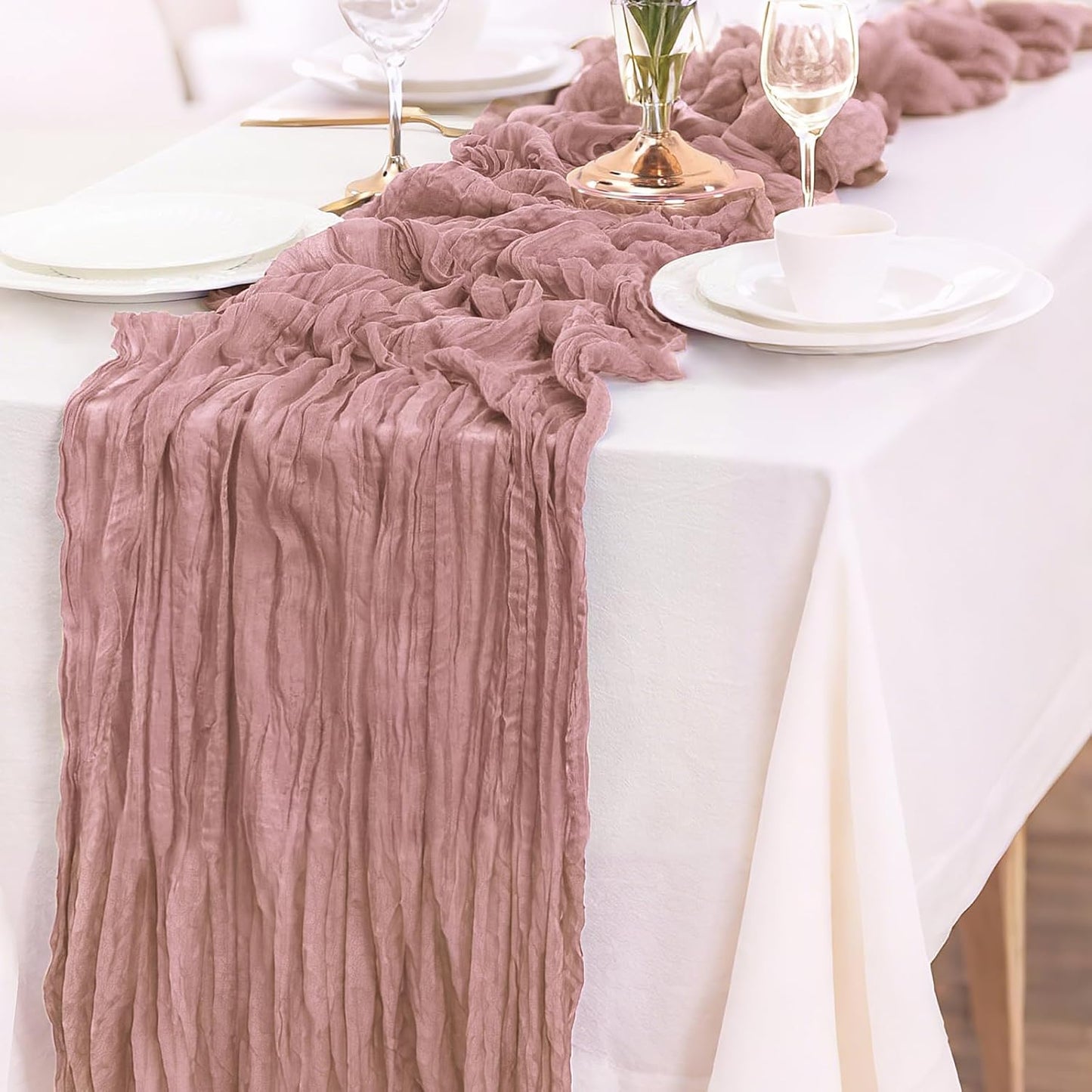 6-Pack Dusty Pink Cheesecloth Table Runners – 10FT (35x120 Inch) Boho Rustic Gauze Fabric Cheese Cloth Table Runner for Weddings, Baby Showers, Bridal Shower, Farmhouse & Birthday Party Decor
