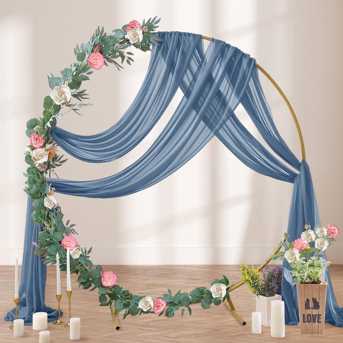 Dusty Blue Wedding Arch Draping Fabric 29" x 20 FT Blue Wedding Drapes for Backdrop Sheer Curtains Drapes for Romantic Bridal Baby Shower Ceremony Birthday Party Fall Outdoor Events
