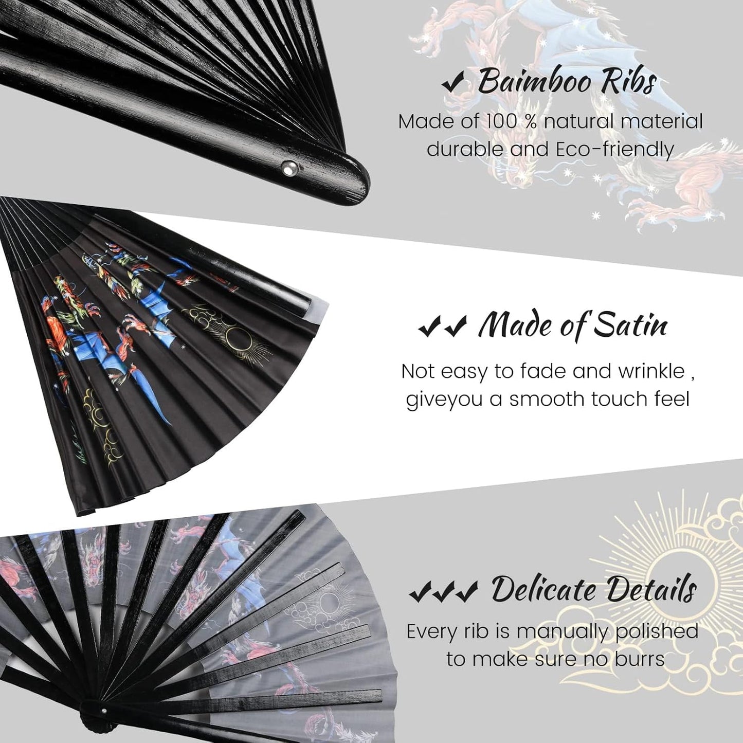 SYNTECSO Folding Hand Fan for Rave, Boots on The Ground Fan, Large Folding Fan for Drag Queen, Women and Men，Clacking Fans for Line Dancing，Parties, Music Festivals, EDM and Decoration