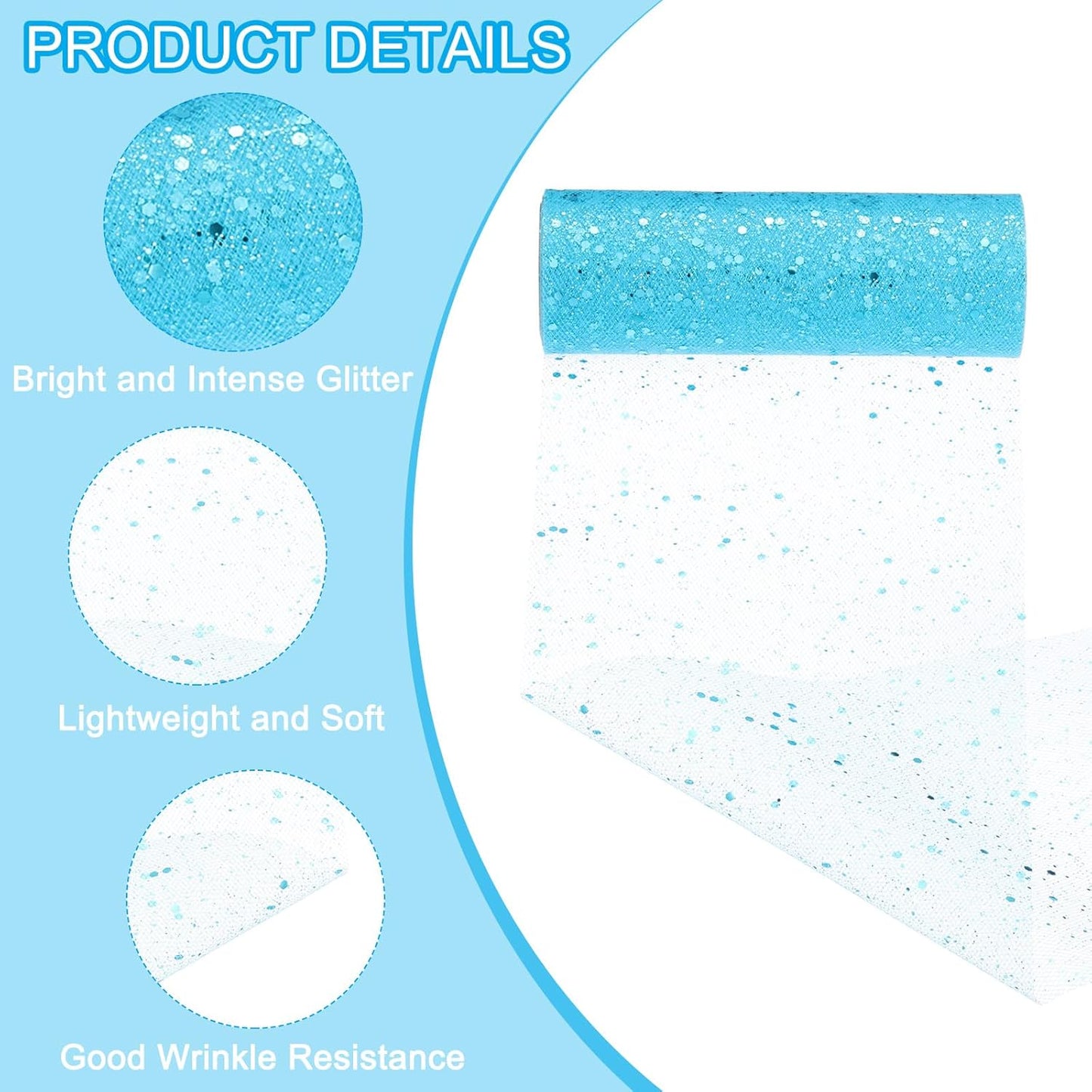PATIKIL Tulle Fabric Rolls, 6 Inch by 10 Yards Fabric Spool Tulle Sparkling Ribbon Netting Sequin for DIY Tutu Skirts Crafts Wedding Party Decorations, Lake Blue