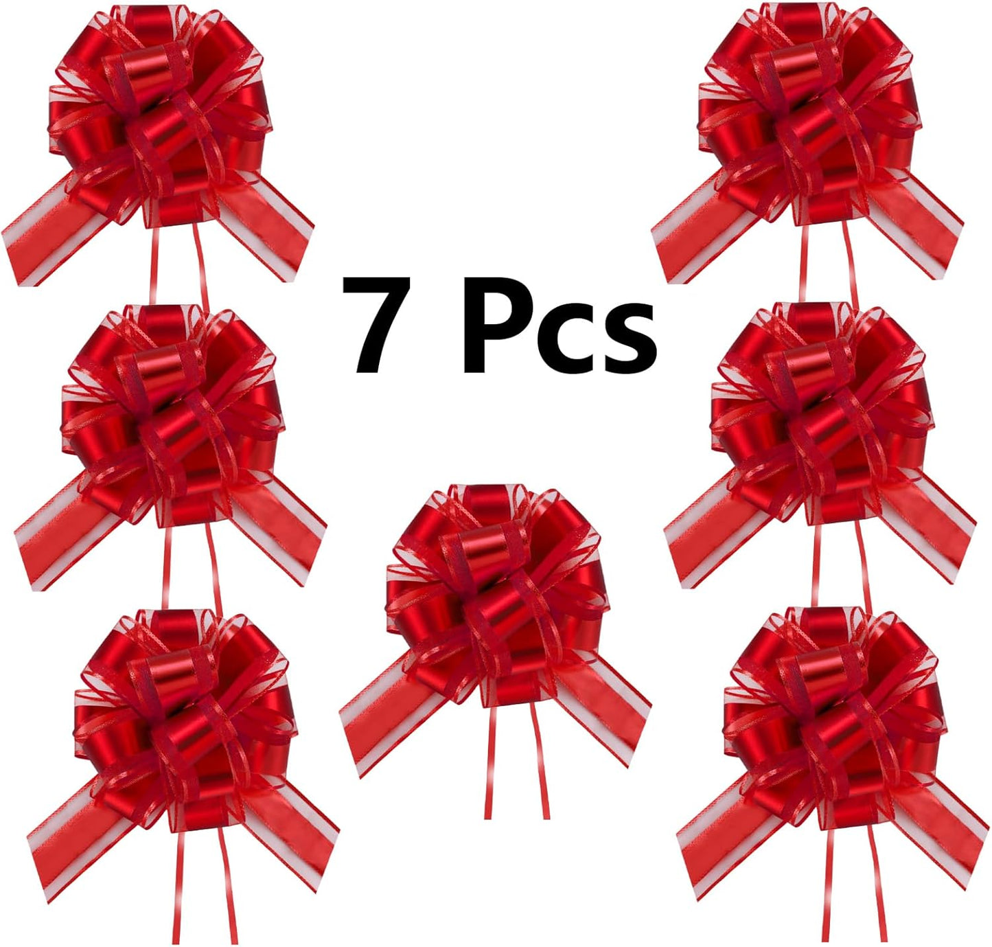7 Pieces Large Pull Bows, 6 inche, Big Bow for Gift Wrapping, Christmas Party Birthday Gift, Wedding Baskets,Valentine's Day Gift Decorations, Flower Decoration (Red)