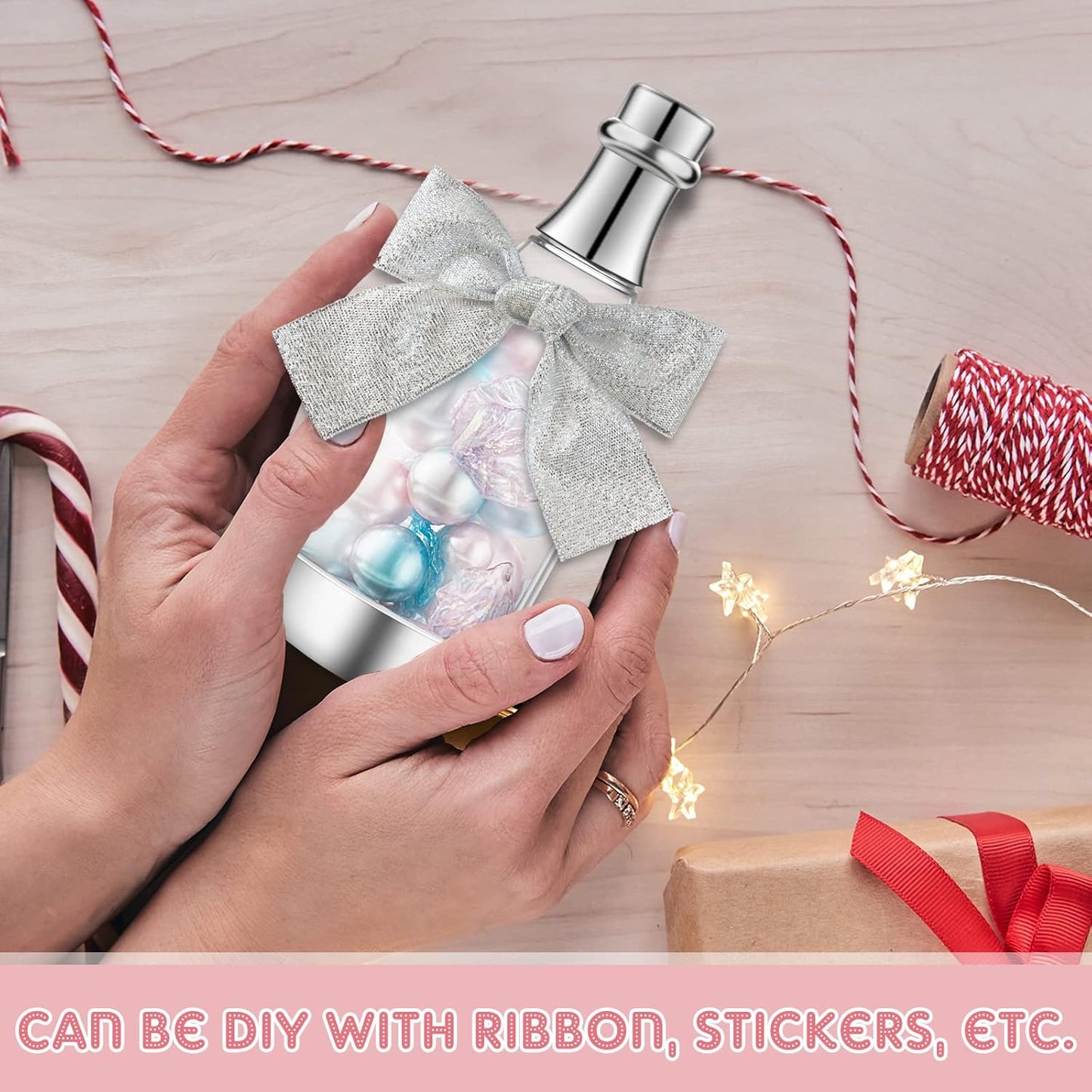 Cunhill 54 Pieces Champagne Candy Bottles Bridal Shower Favors Mini Baby Bottle for Baby Shower Bulk Small Plastic Wine Alcohol Containers for Wedding Birthday Party(Silver)