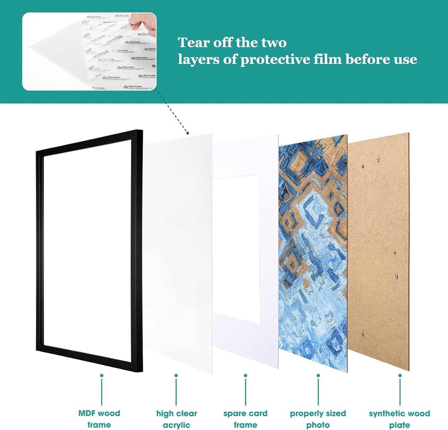 TWING 16 x 20 Picture Frame Set of 6, Classic Picture Frames Display Pictures 11x14 with Mat or 16x20 Without Mat, Wall Mounting Home Decor Collage Photo Frames Poster Frame Black Composite Wood