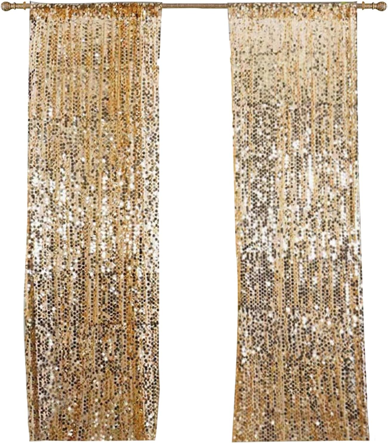 HH 9x9FT Big Gold Sequin Payette Backdrop Curtains Panels, Shimmer Sequin Photography Backdrop for Wedding Party Christmas Decoration