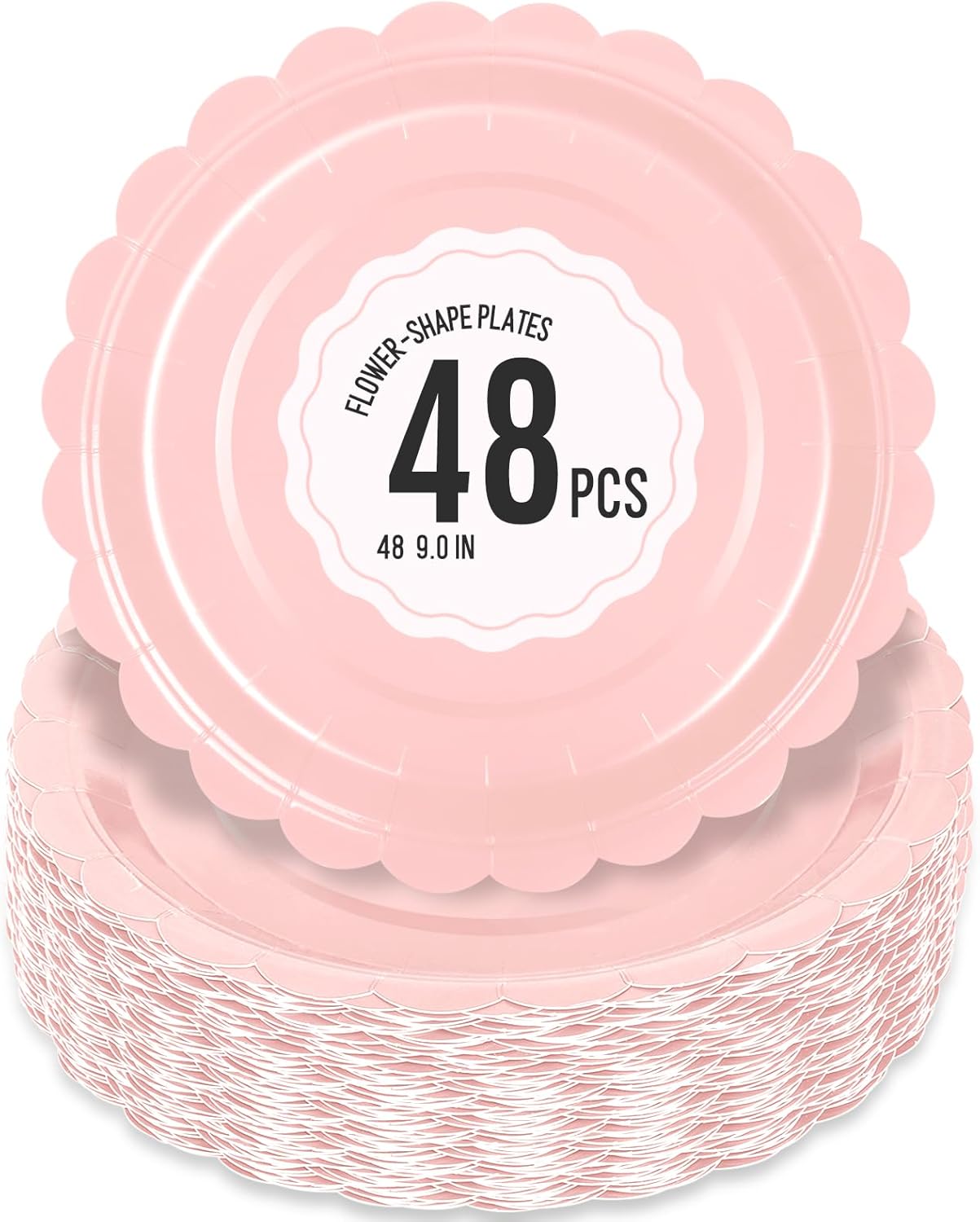 48 Pcs Pink Paper Plates 9 Inch Scalloped Dessert Plates - Disposable Pink Cake Plate - Baby Shower Birthday Party Wedding Bridal Party Supplie
