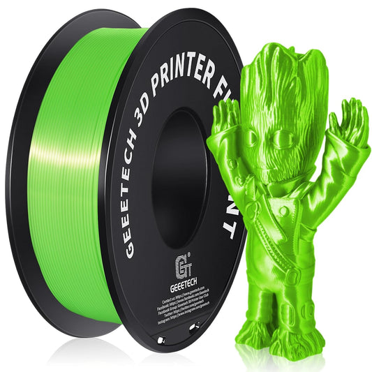 Geeetech Silk PLA Filament 1.75mm 3D Printer Filament Apple Green, Metal-Like Shiny Silk PLA Filament, 1kg (2.2lbs) 1 Spool, Dimensional Accuracy +/- 0.02 mm, Bright Green