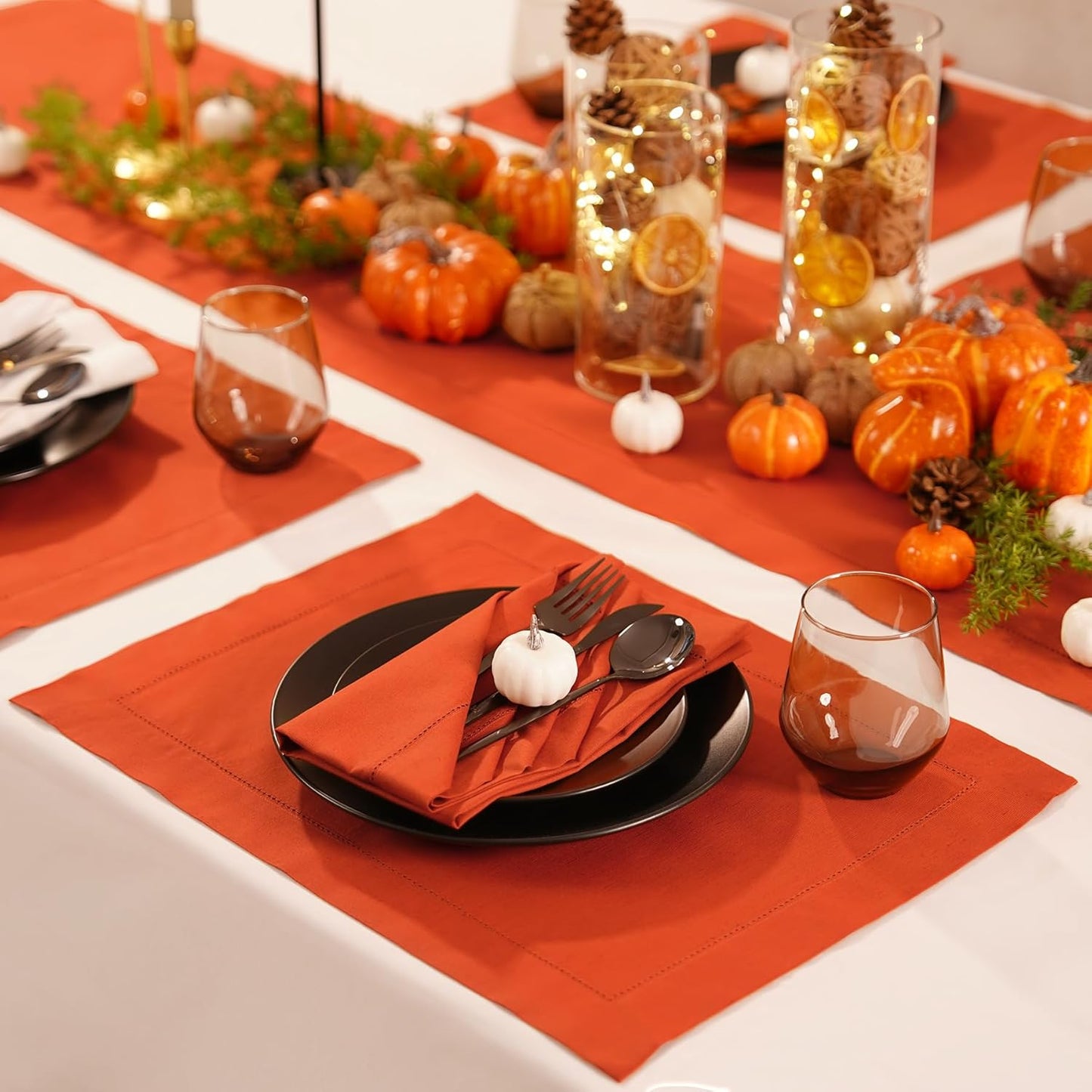 Pumpkin Table Runner 36 Inch–Cotton Linen Hemstitch Farmhouse Table Runner 14x36 –Washable Fabric for Dining, Fall, Halloween, Thanksgiving, Spring, Summer, Wedding, Everyday Décor – Serena