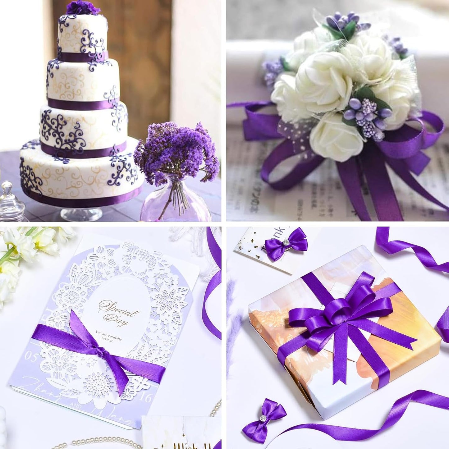 1-1/2 Inch Regal Purple Satin Ribbon 50 Yards Solid Fabric Ribbons for Gift Wrapping, Crafts, Floral Arrangements, Wedding, Party, Holiday and Home Decor