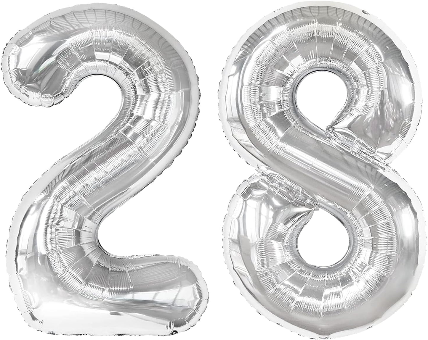 Silver Foil Number 28 Balloon 40 Inch, Helium Mylar Eight Number 28 Birthday Balloons, 28th Silver Women Men Wedding Anniversary, Graduations Party Supplies