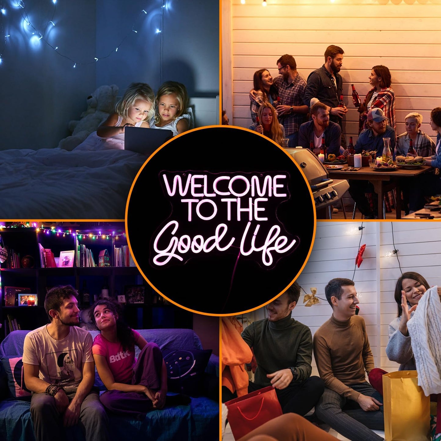 Welcome To The Good Life Neon Sign Letter LED Neon Lights Dimmable USB Powered 16.5’’X11’’Cool Wall Decorative Light Bedroom Kids Room Birthday Party Bar Decoration Gifts for Friend（Pink）
