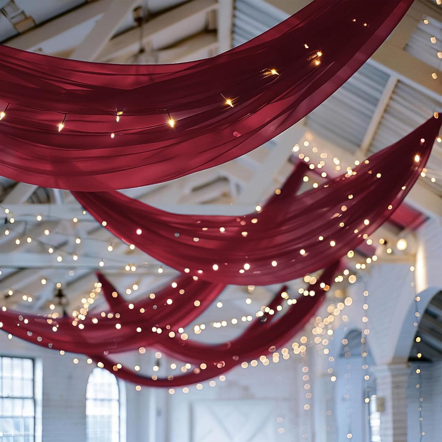 6 Panels Burgundy Ceiling Drapes for Wedding 5ftx10ft Chiffon Fabric Arch Draping Curtains Sheer Drapery for Party Ceremony Birthday Baby Shower Reception Stage Swag Ceiling Decorations