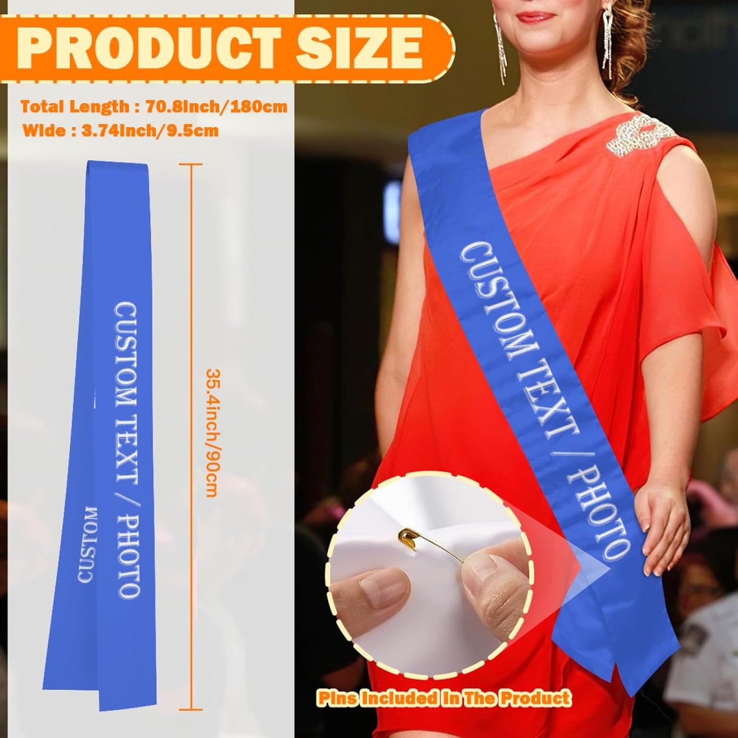 Custom Sash,Personalized Birthday Sash with Text Photo,Customized Bachelorette Sash Quote Sash Bride to Be Sash Color Optional (No decorative edge, Blue)