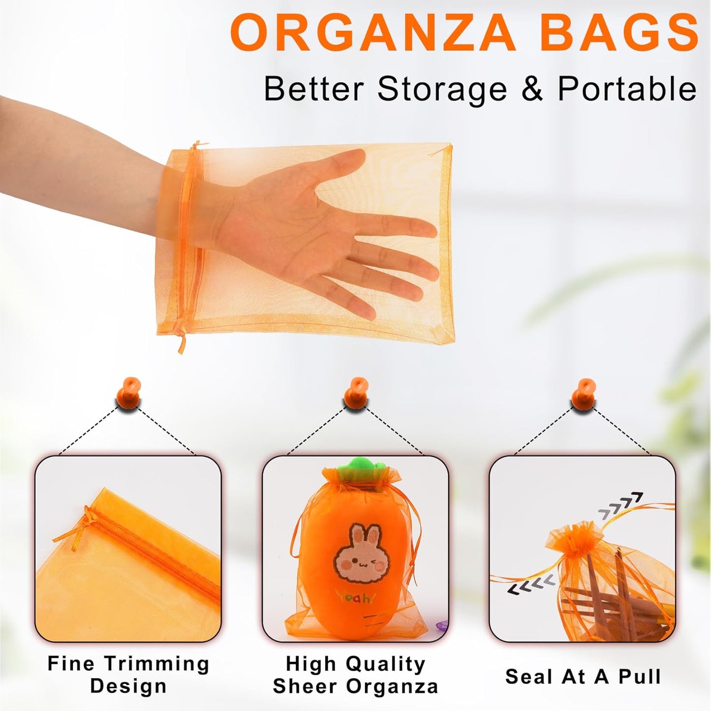 ANZNKU 100 Pack Sheer Organza Bags 6x9 inches, Mesh Bags Drawstring for Gifts Favor Bag for Party Wedding Christmas Halloween(Orange)
