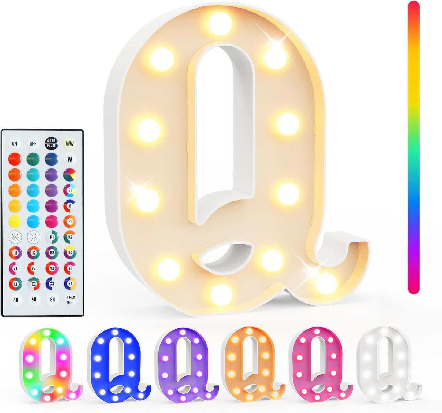 Pooqla Colorful Light Up Letters with Remote, Upgraded 35 Colors LED Marquee Letters, RGB Lighted Letter for Girls Teenager Gift, Birthday, Party, Wedding, Night Light, Room, Bedroom Decor, Letter Q