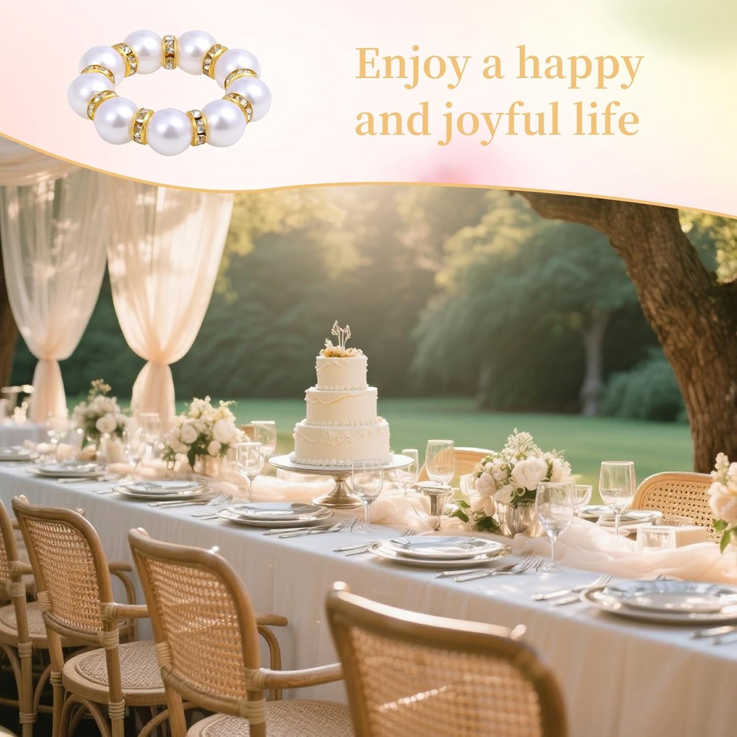 100 Pcs Gold Disposable Napkin Rings, Delicate Pearl Napkin Ring Holder, White & Golden Beaded Serviette Buckles for Formal Wedding Dinner Home Decor Party Supplies